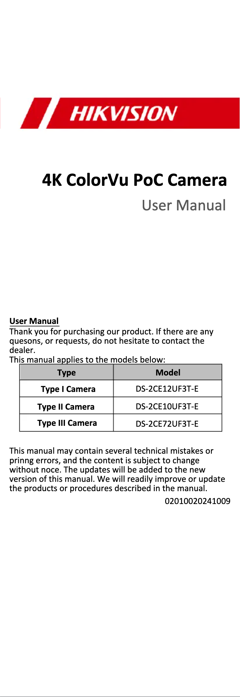 First page image of the manual for DS-2CE72UF3T-E