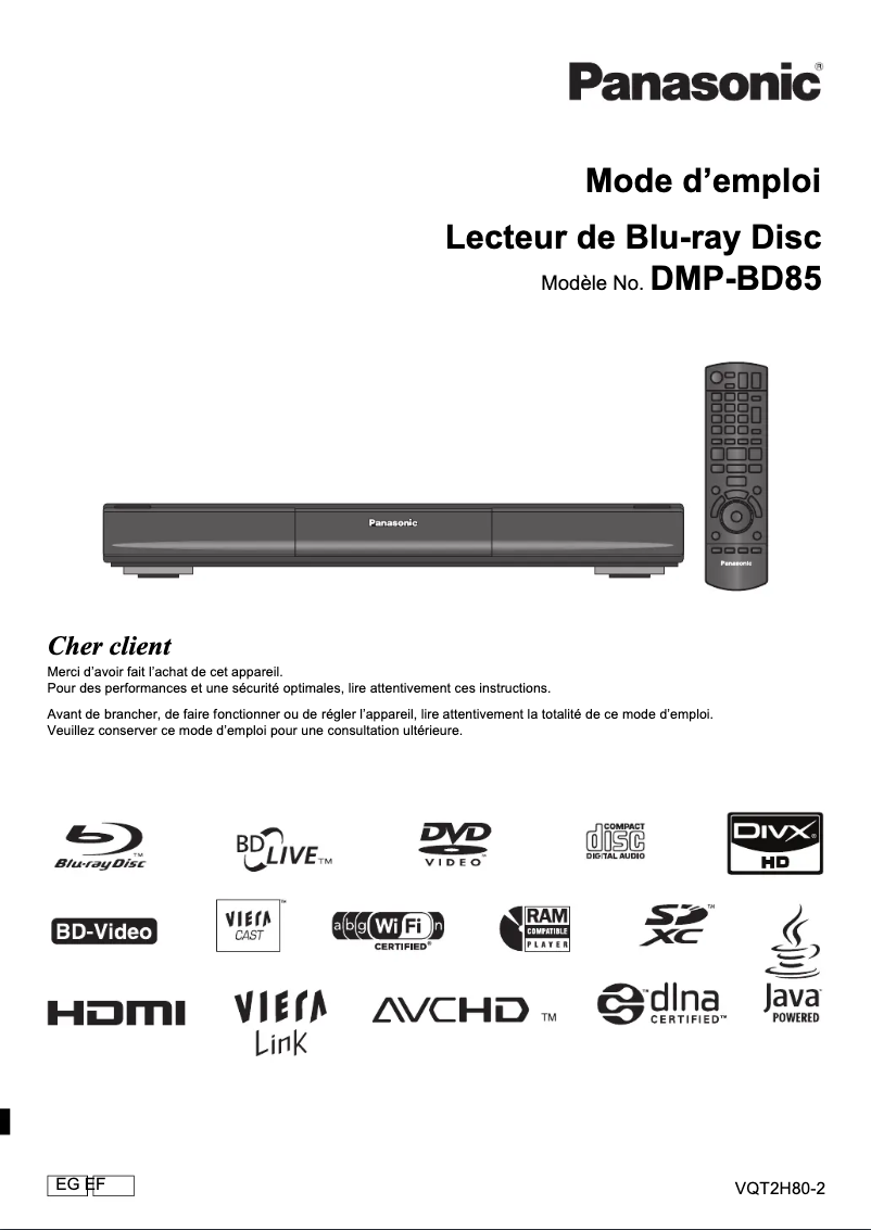 First page image of the manual for DMP-BD85