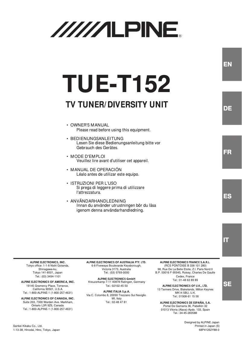 First page image of the manual for TUE-T152