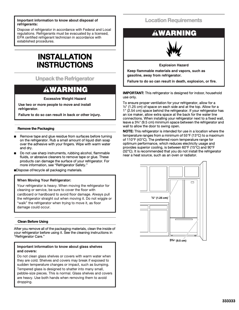 Page 1 of the manual Installation Guide Whirlpool WRF555SDHW