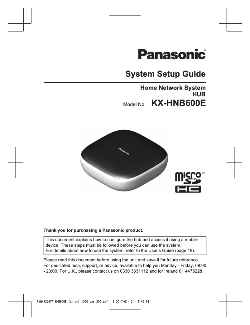 Page 1 of the manual User Manual Panasonic KX-HNB600E