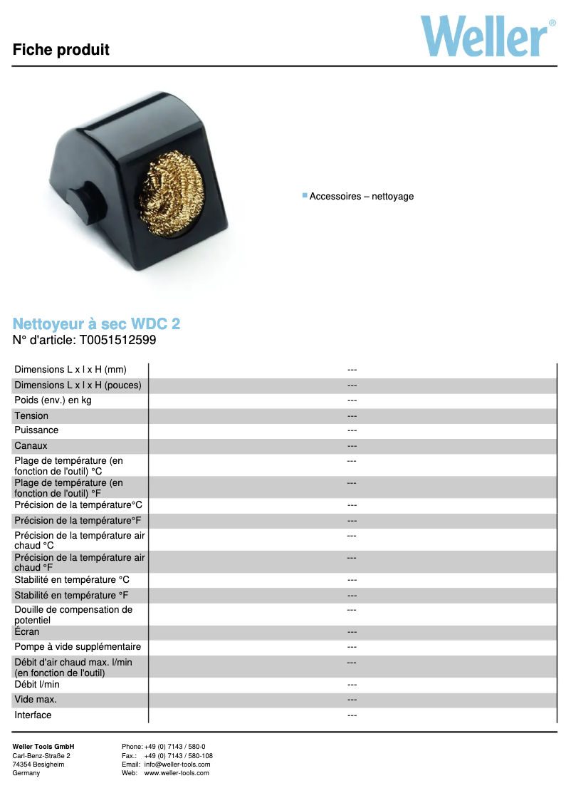 Page 1 of the manual Technical Sheet Weller 2 Trockenreiniger