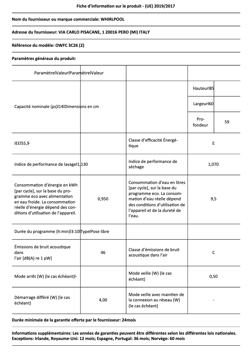 First page image of the manual for OWFC 3C26