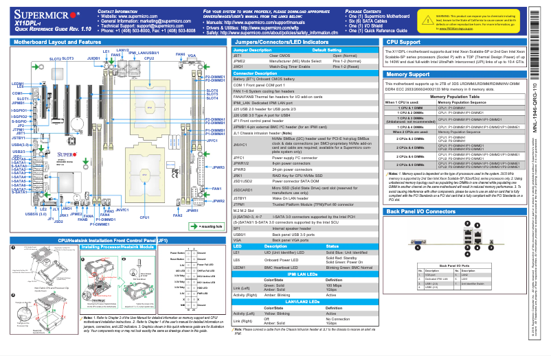 Page 1 of the manual Quick Start Guide Supermicro X11DPL-i