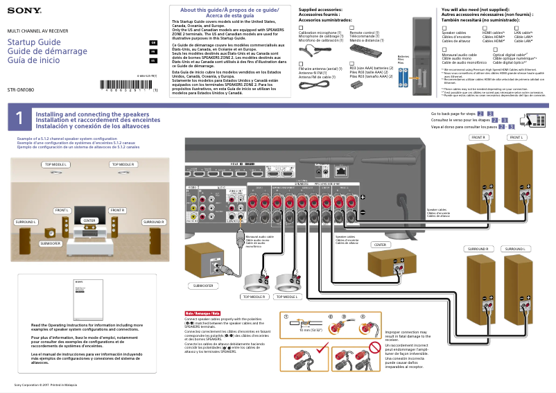 Page 1 of the manual Installation Guide Sony STR-DN1080