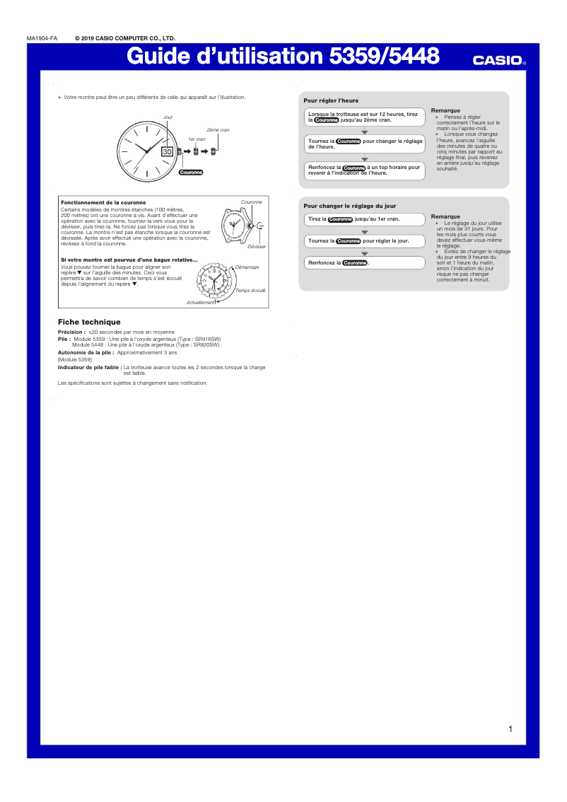 First page image of the manual for Edifice EFR-S108