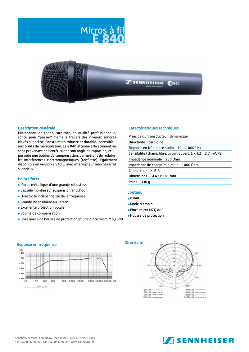 Page 1 of the manual Technical Sheet Sennheiser E840