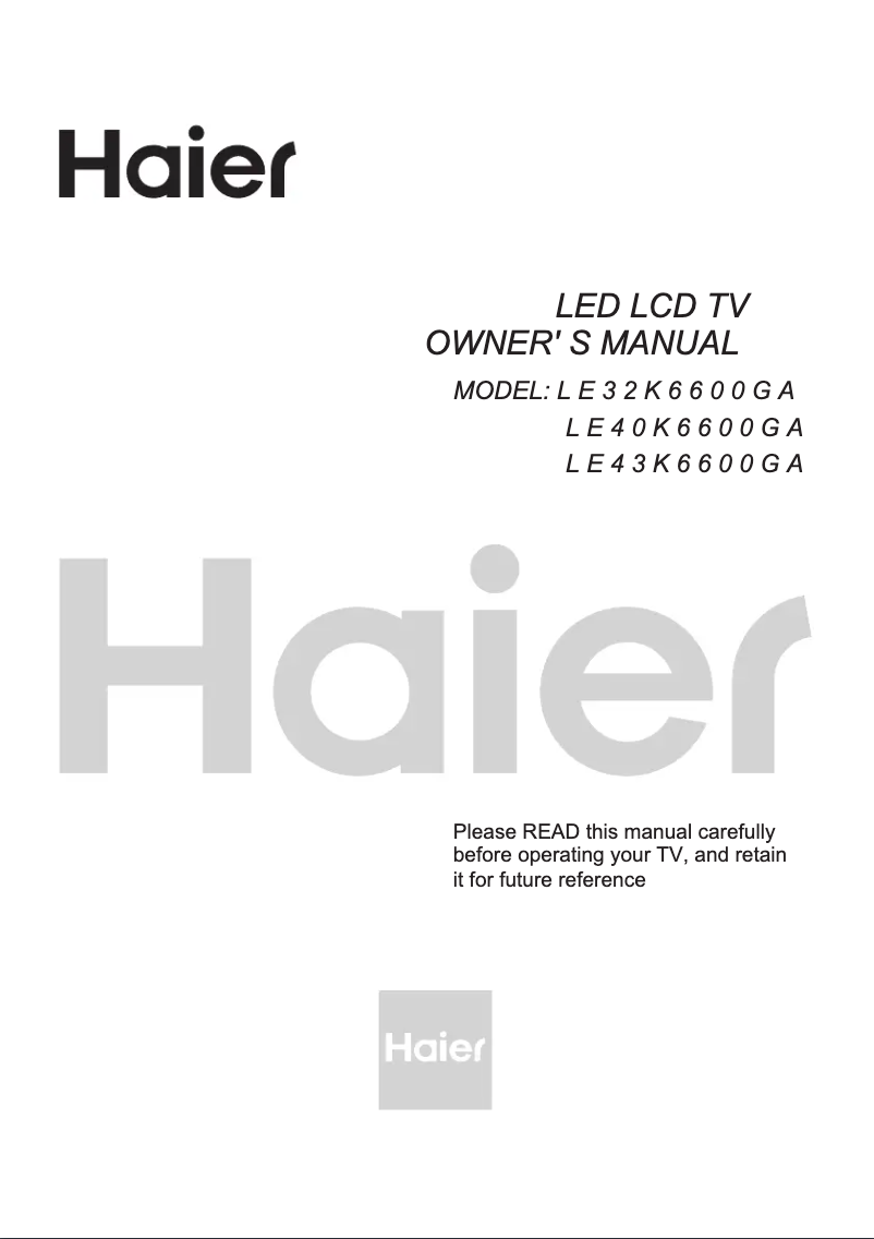 Page 1 of the manual User Manual Haier LE40K6600GA