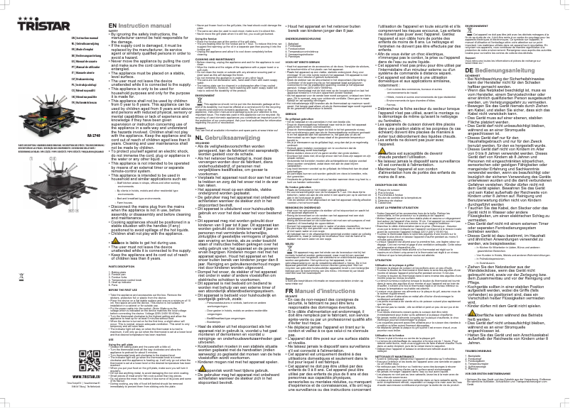 Page 1 of the manual User Manual TriStar RA-2740