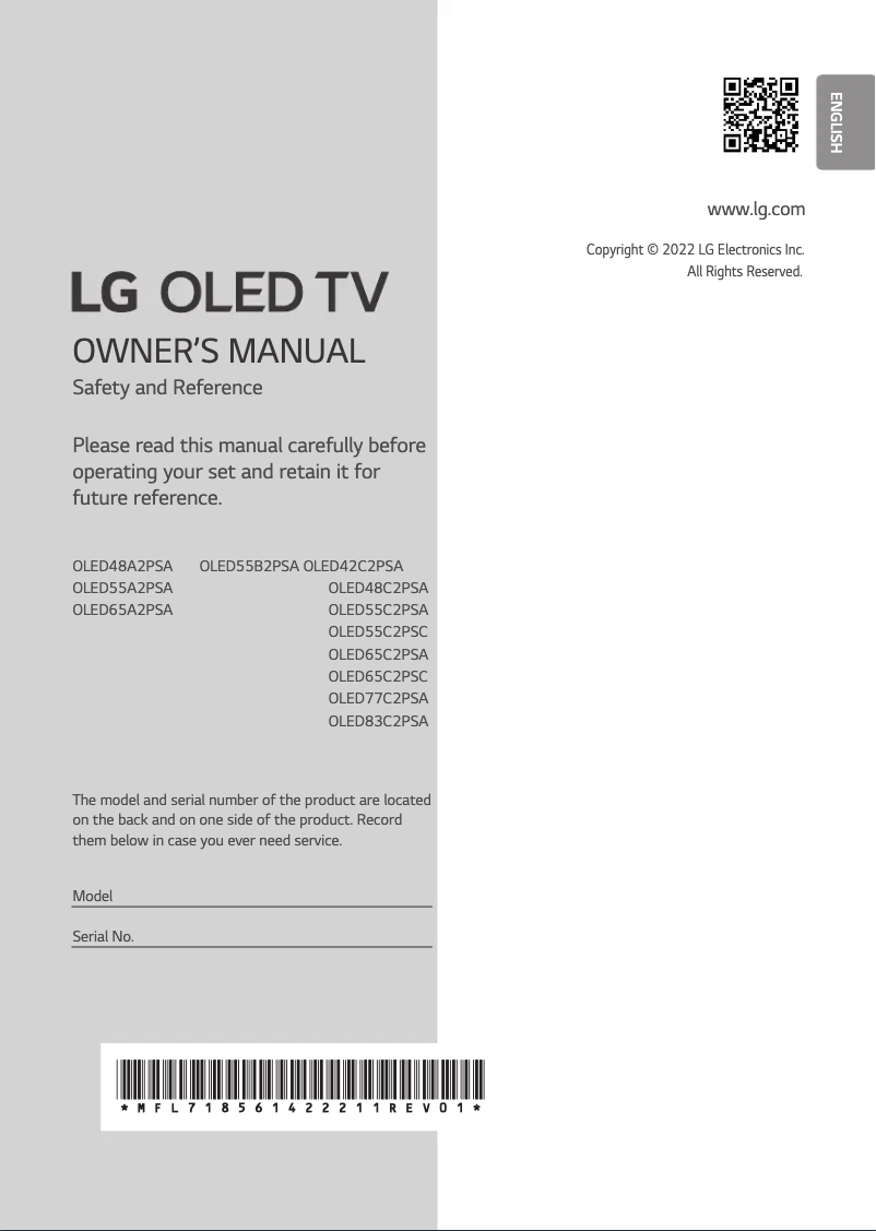 First page image of the manual for OLED48C2PSA