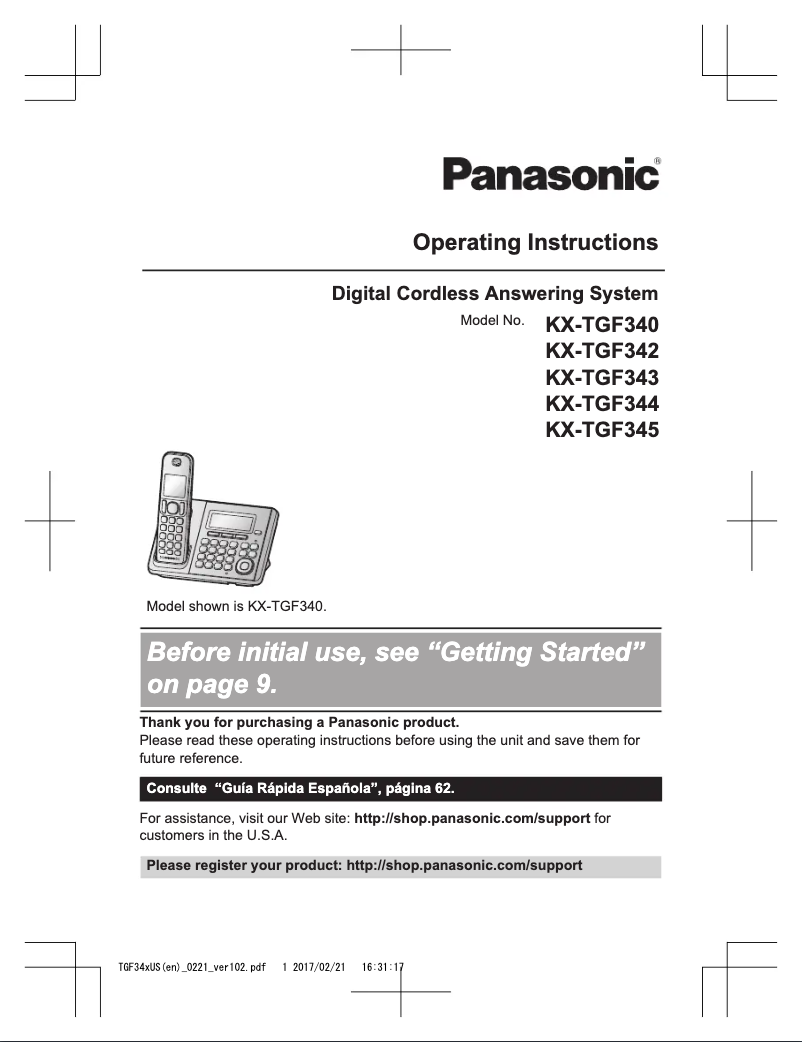 Page 1 of the manual User Manual Panasonic KX-TGF344