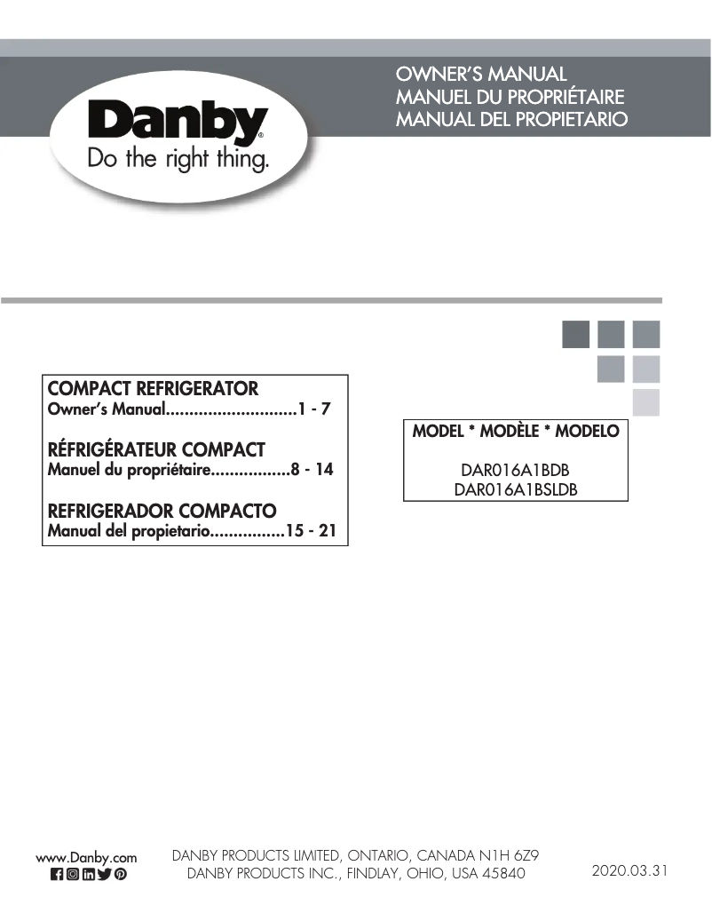 Page 1 of the manual User Manual Danby DAR016A1BDB