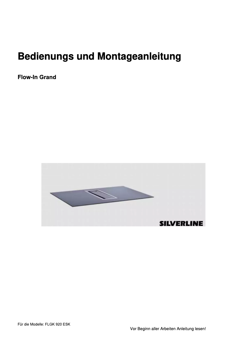 First page image of the manual for FLGK 920 ESK