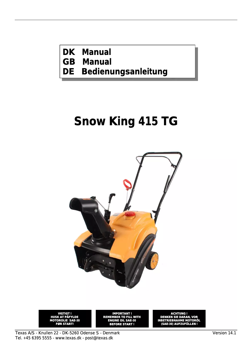 Page 1 of the manual User Manual Texas Snow King 415 TG