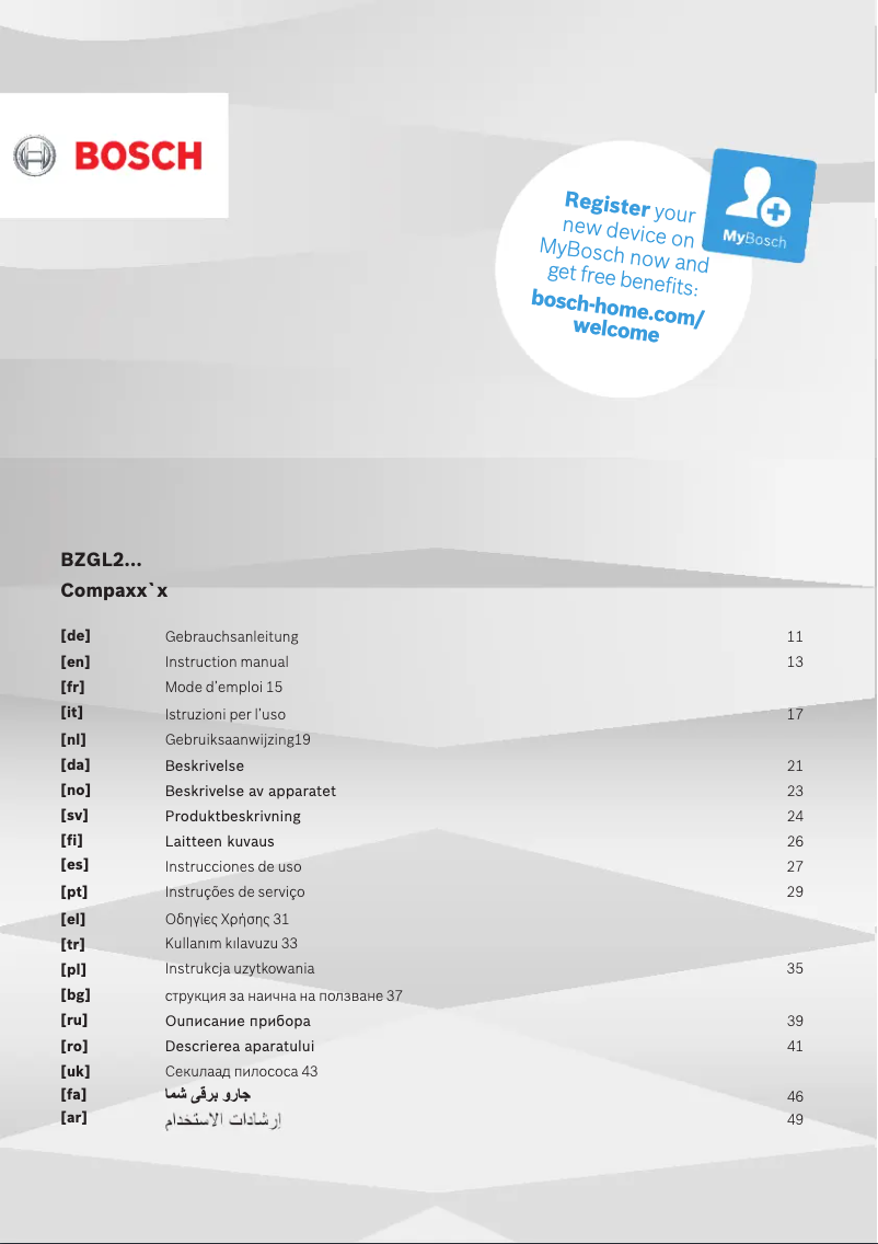 Page 1 of the manual User Manual Bosch Compaxx'x ZGL2X100