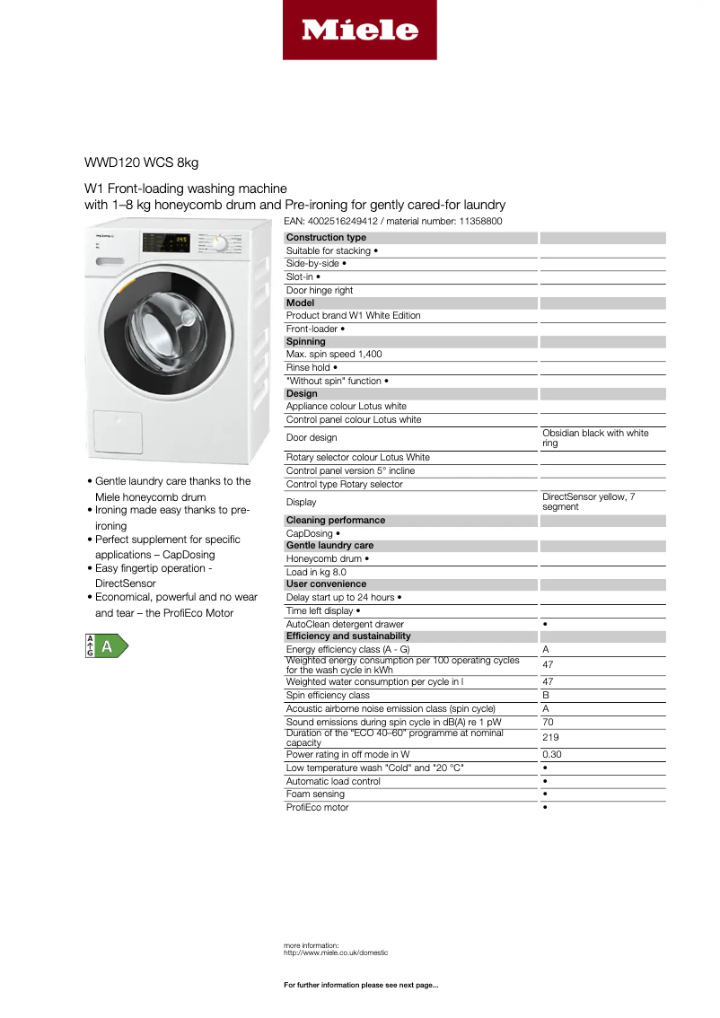 First page image of the manual for WWD 120 WCS 8kg