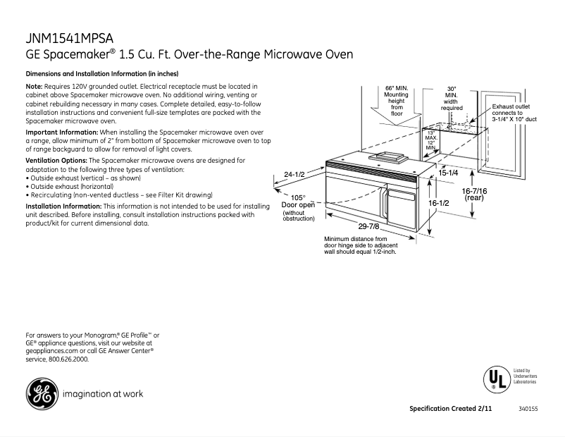 First page image of the manual for Spacemaker JNM1541MPSA