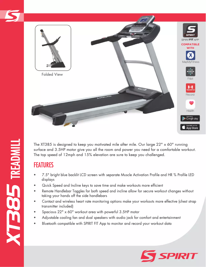 Page 1 of the manual Technical Sheet Spirit Fitness XT185