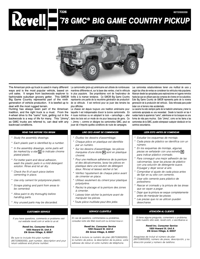 Page 1 of the manual User Manual Revell '78 GMC Big Game Country Pickup