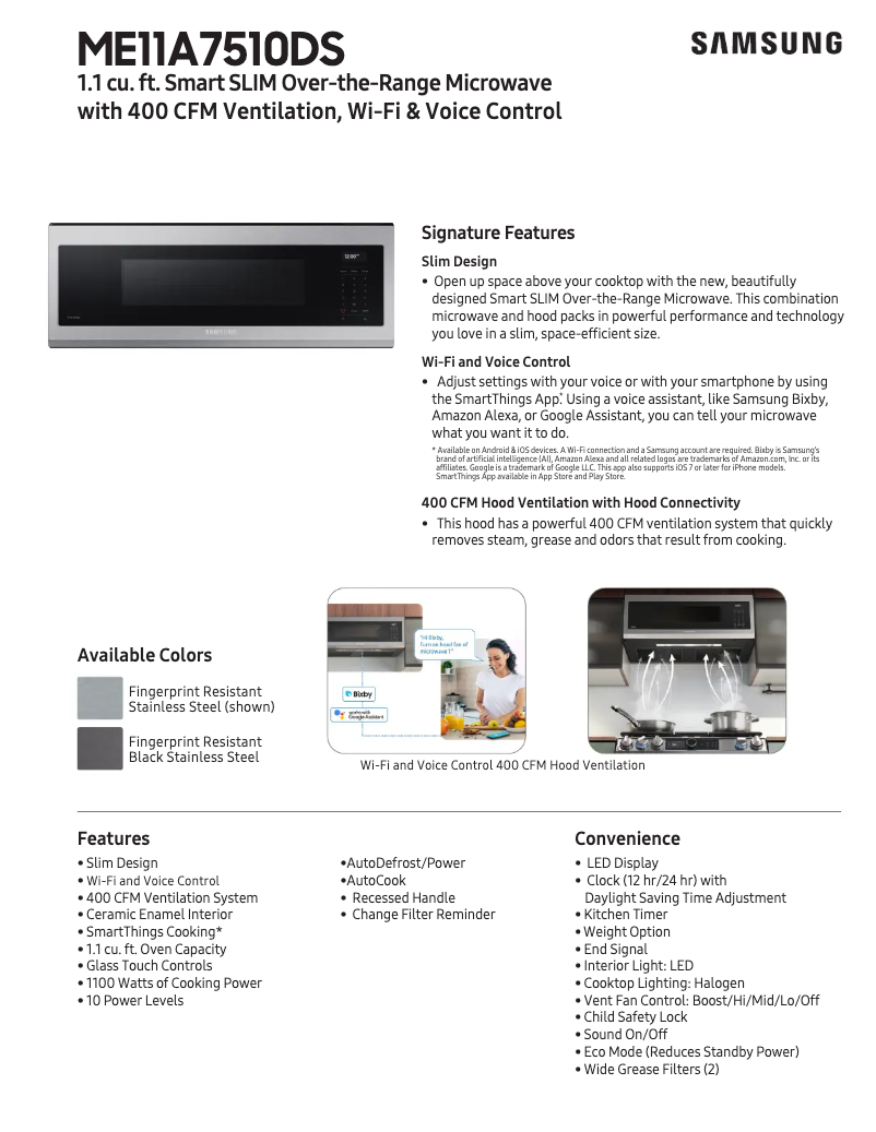 Page 1 of the manual Technical Sheet Samsung ME11A7510DG