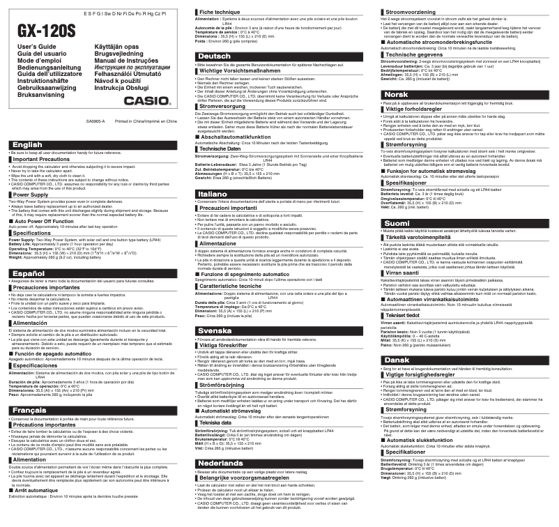 Page 1 of the manual User Manual Casio GX-120S