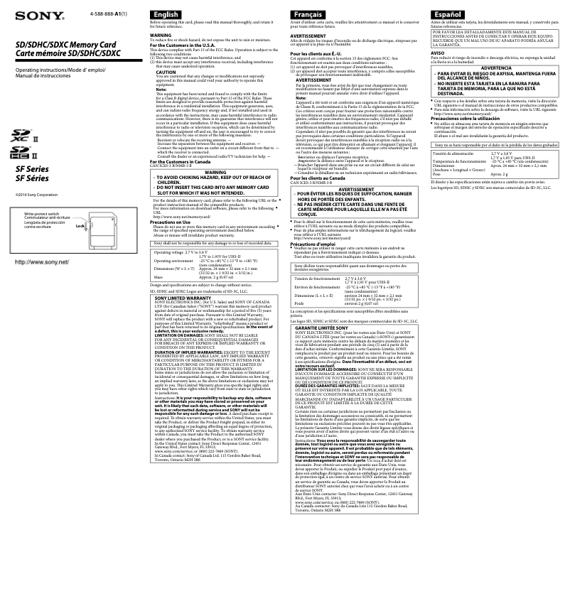 Page 1 of the manual User Manual Sony SF-16UX
