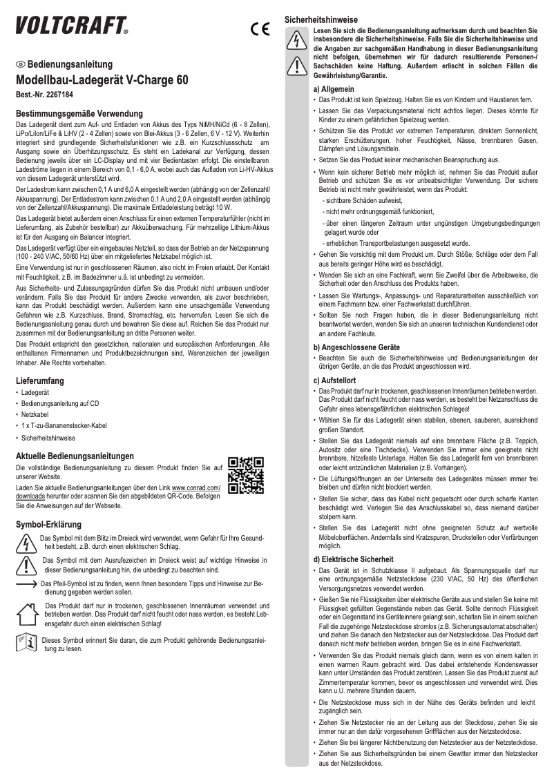First page image of the manual for V-Charge 60