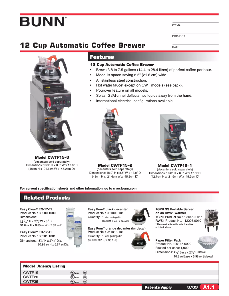 Image de la première page du manuel de l'appareil CWTF15–2