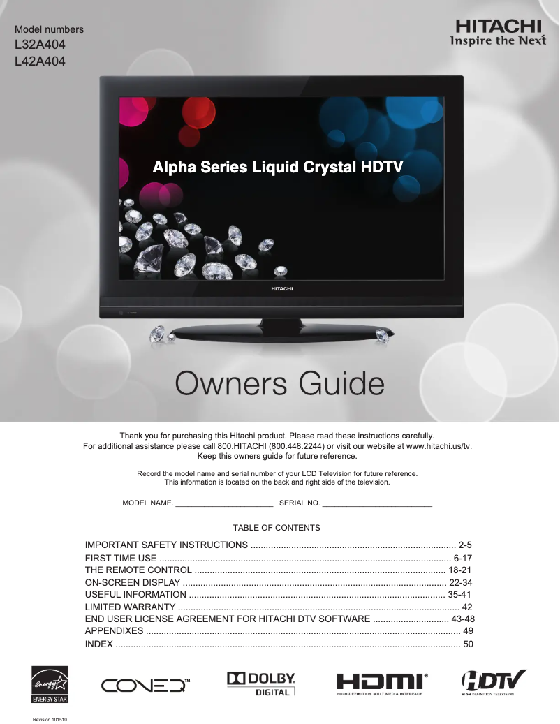 Page 1 of the manual User Manual Hitachi L32A404