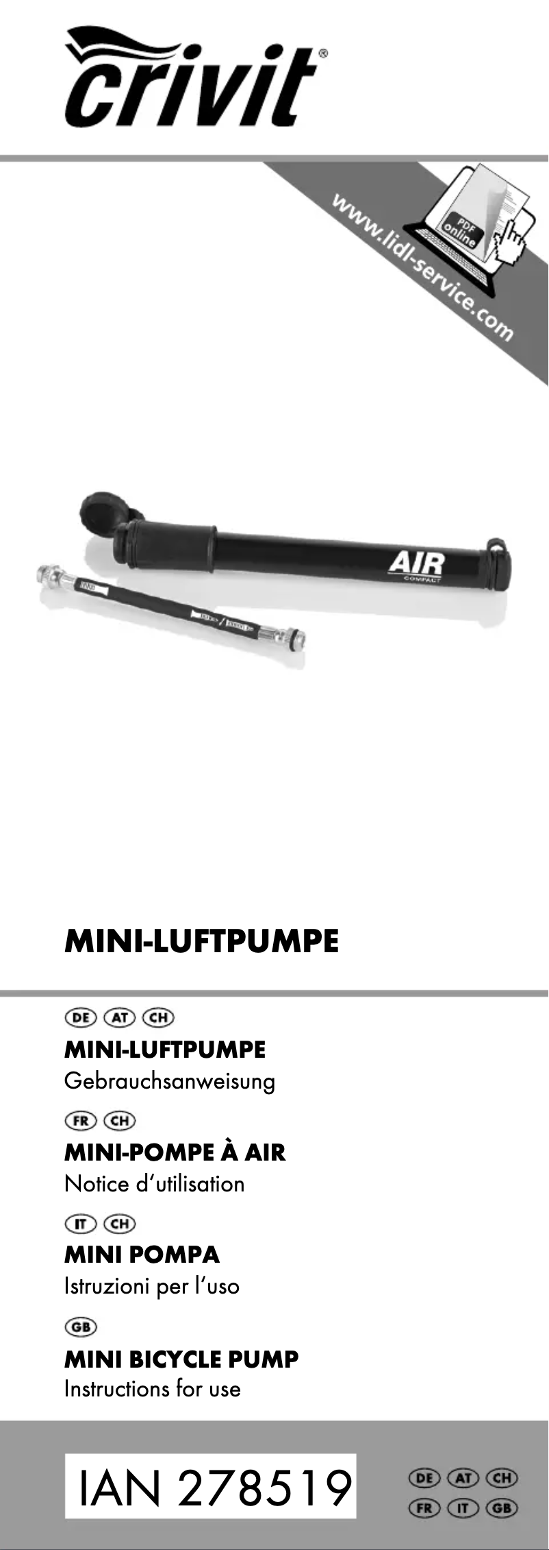 First page image of the manual for IAN 278519