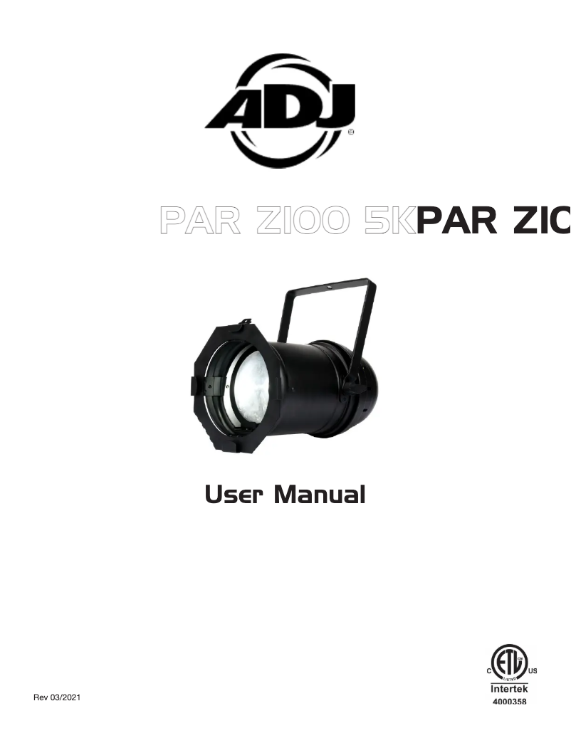 Page 1 of the manual User Manual American DJ PAR Z100 5K
