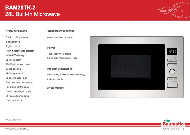 Page 1 of the manual Technical Sheet Baumatic BAM28TK-2
