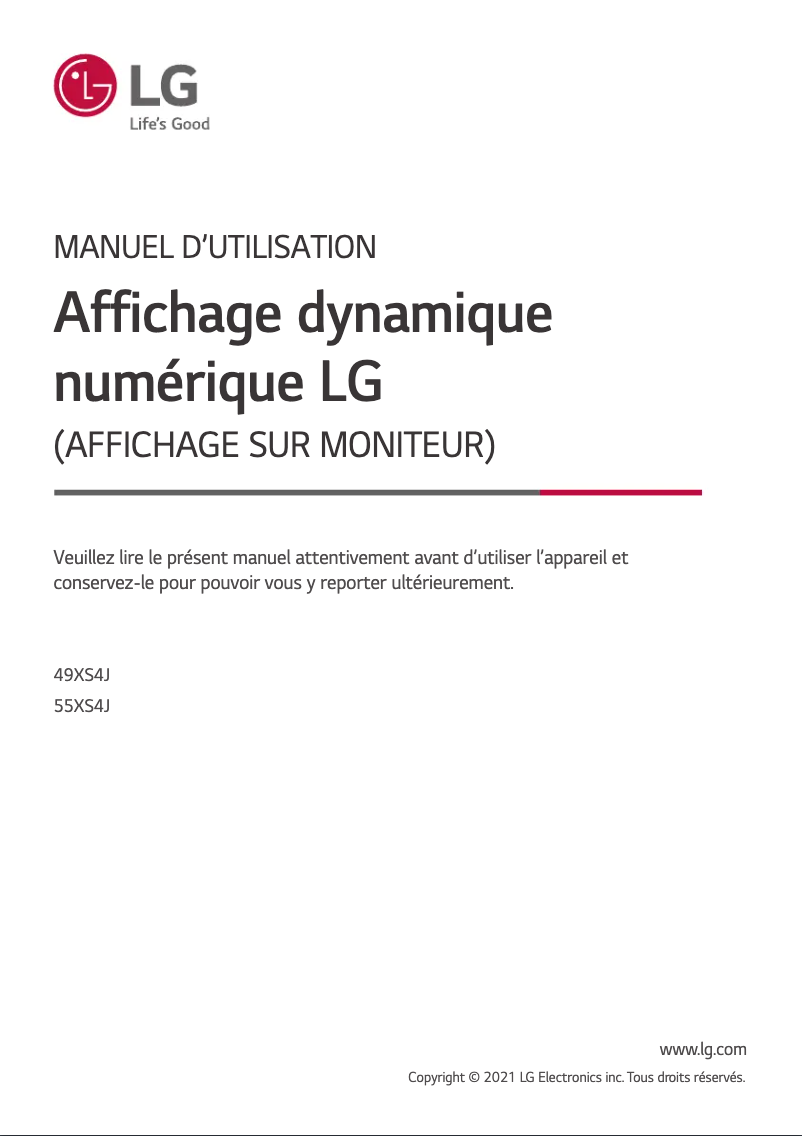 First page image of the manual for 55XS4J