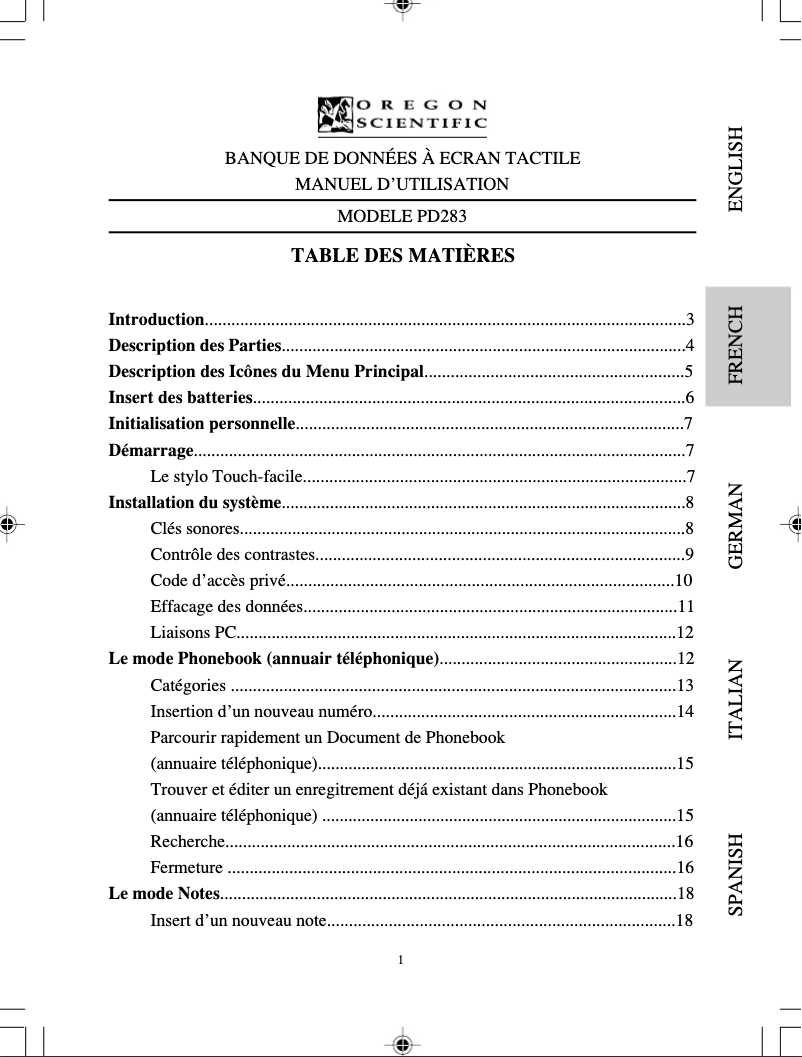 First page image of the manual for PD283