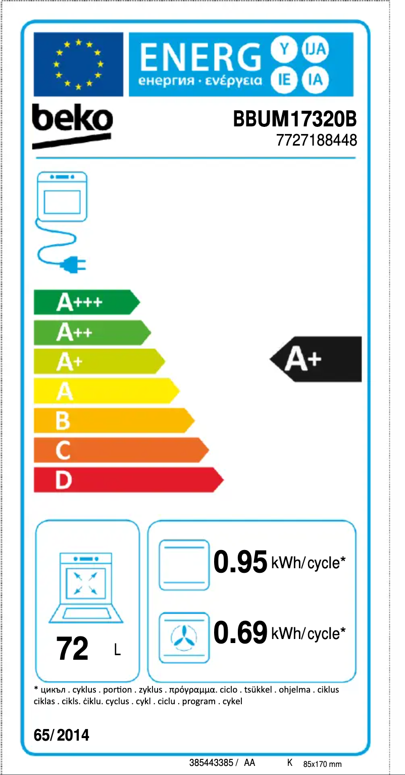 Page 1 of the manual Energy Label Beko BBUM17320B