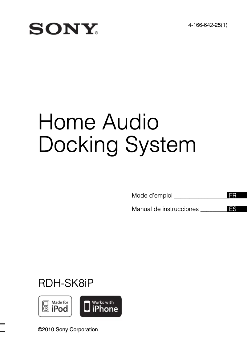 Page 1 of the manual User Manual Sony RDH-SK8IP