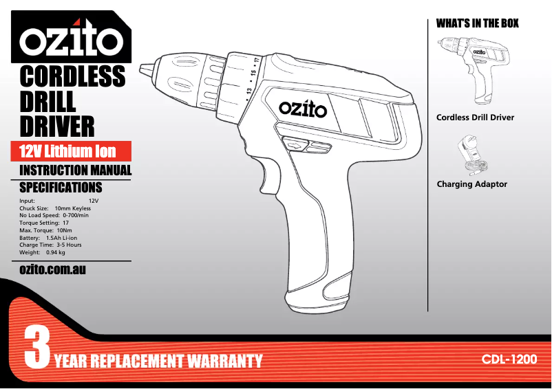 Page 1 of the manual User Manual Ozito CDL-1200