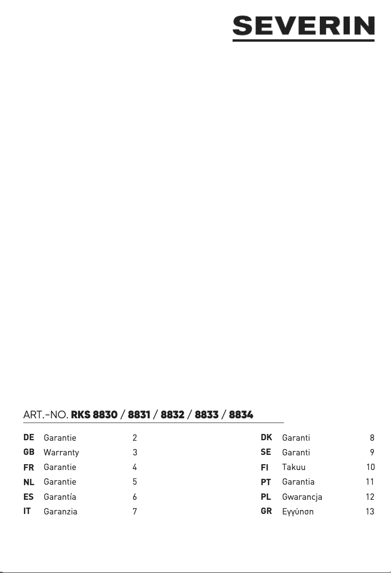 Page 1 of the manual Warranty Information Severin RKS 8832