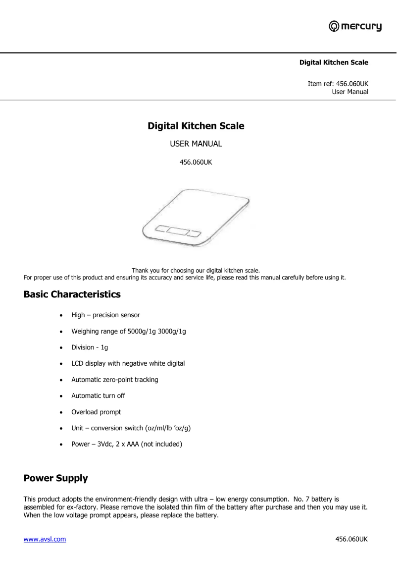 Page 1 of the manual User Manual Mercury 456.060UK