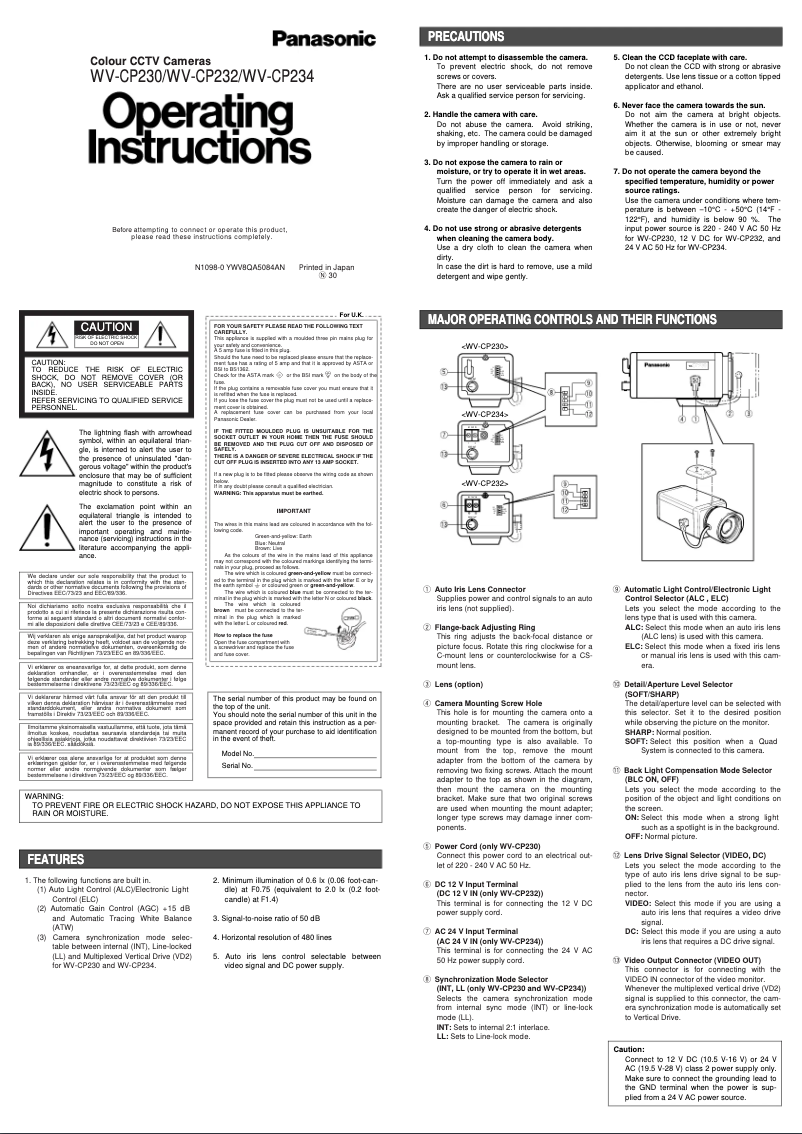 Page 1 of the manual User Manual Panasonic WV-CP230