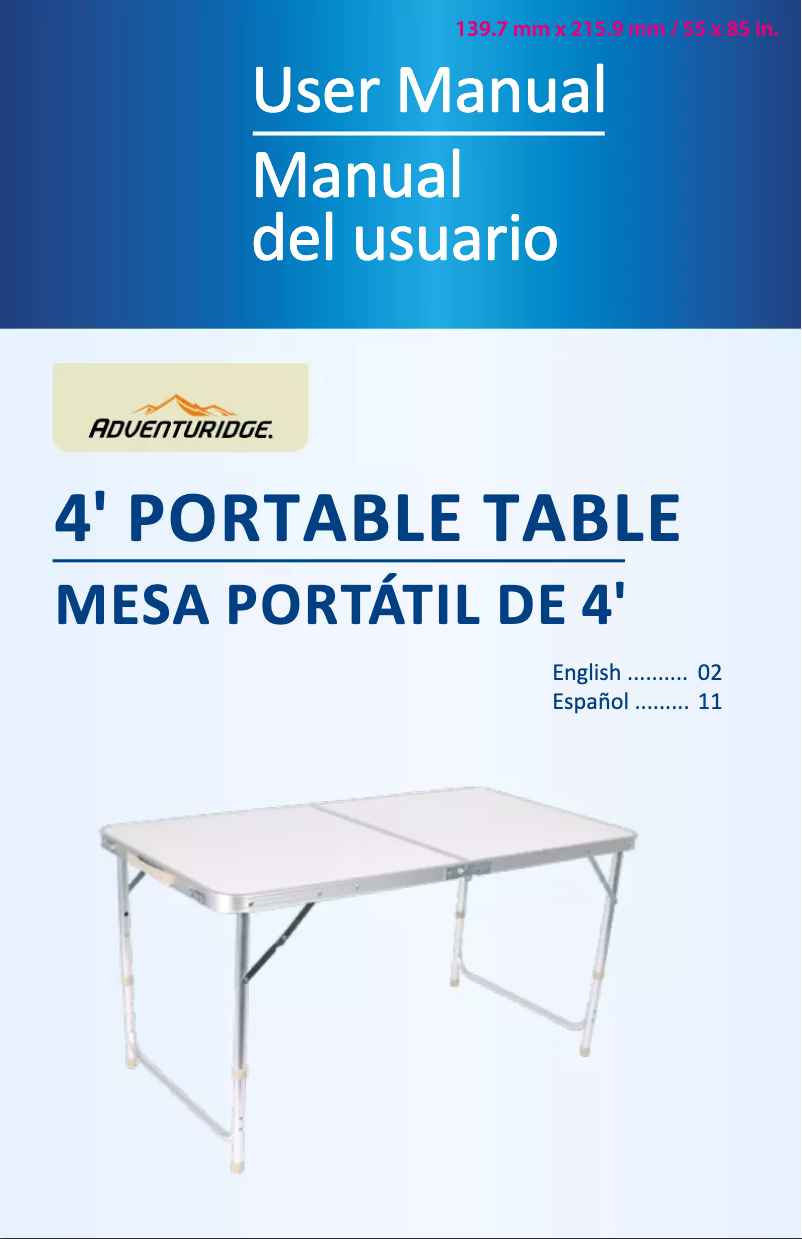 First page image of the manual for Adventuridge 4 Foot Portable Table ASP-US-061