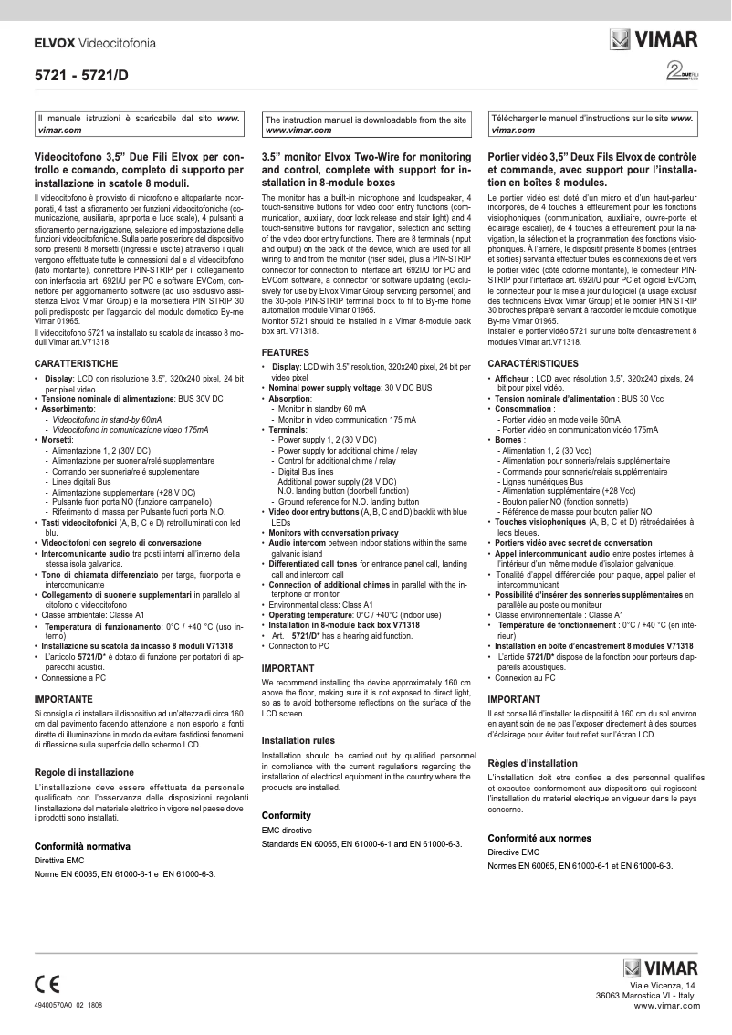 First page image of the manual for ELVOX 5721