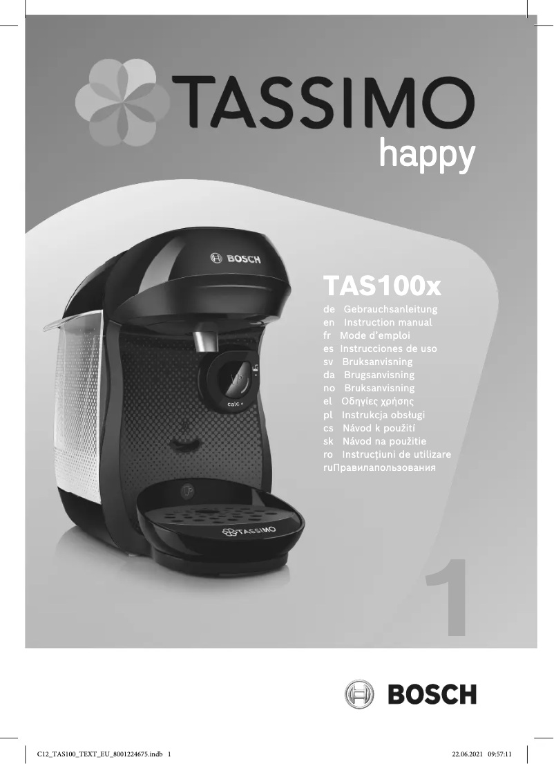 Page 1 of the manual User Manual Bosch Tassimo Happy TAS1002N