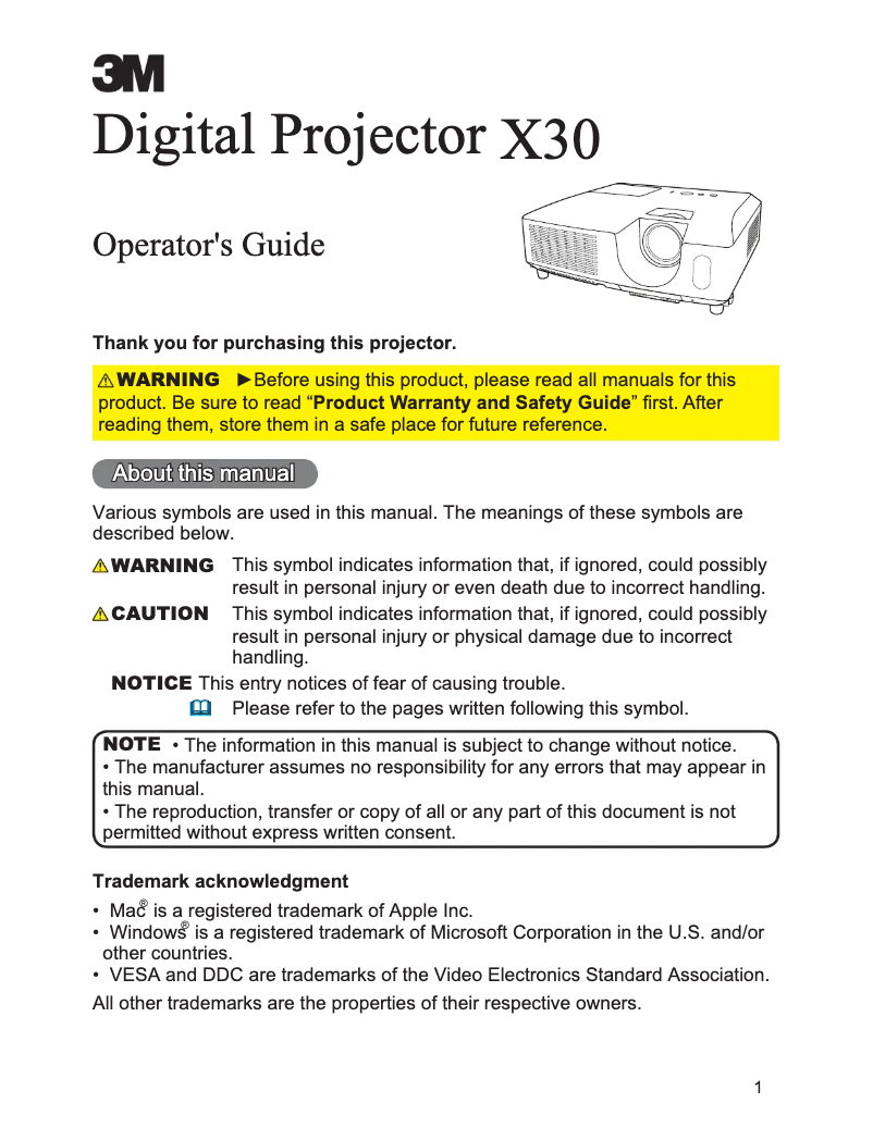 First page image of the manual for X30