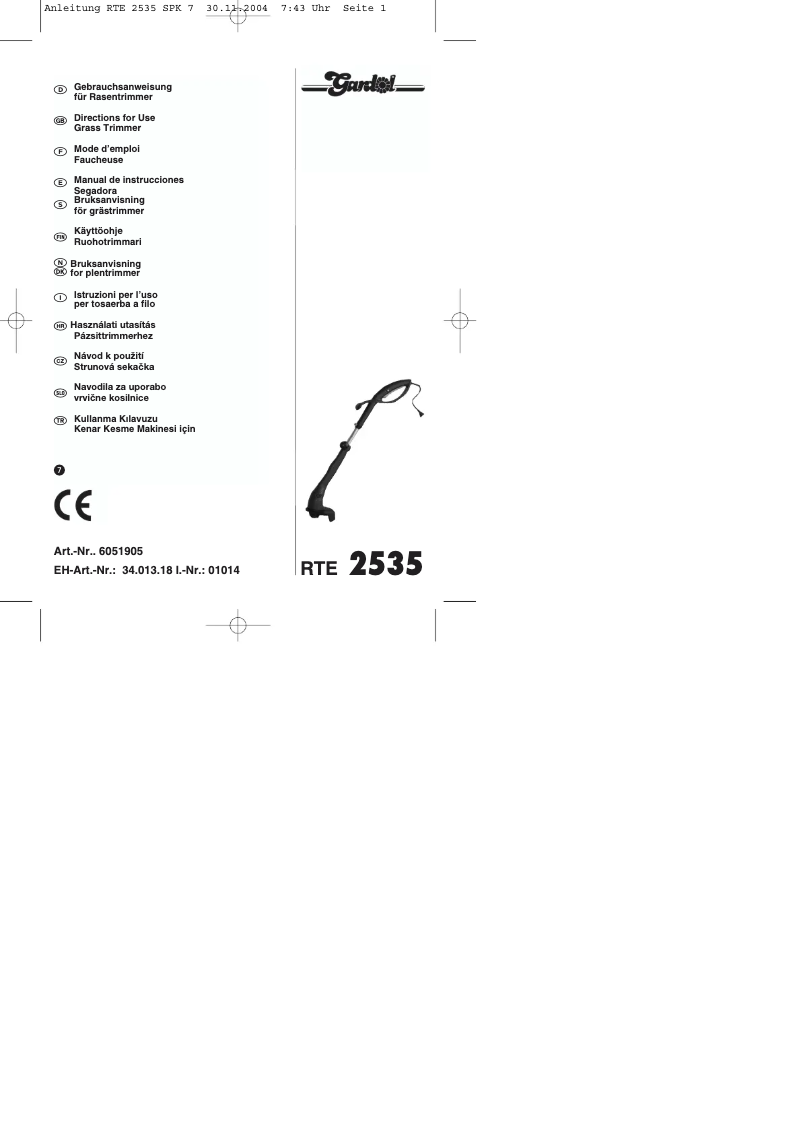 Page 1 of the manual User Manual Hurricane HRT 35