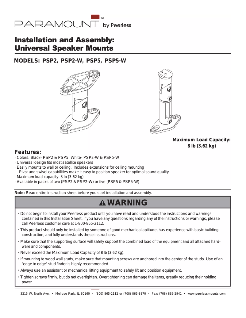 First page image of the manual for PSP5-W
