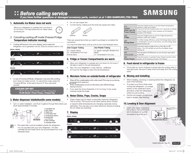 Page 1 of the manual Quick Start Guide Samsung RF220FCTAS8
