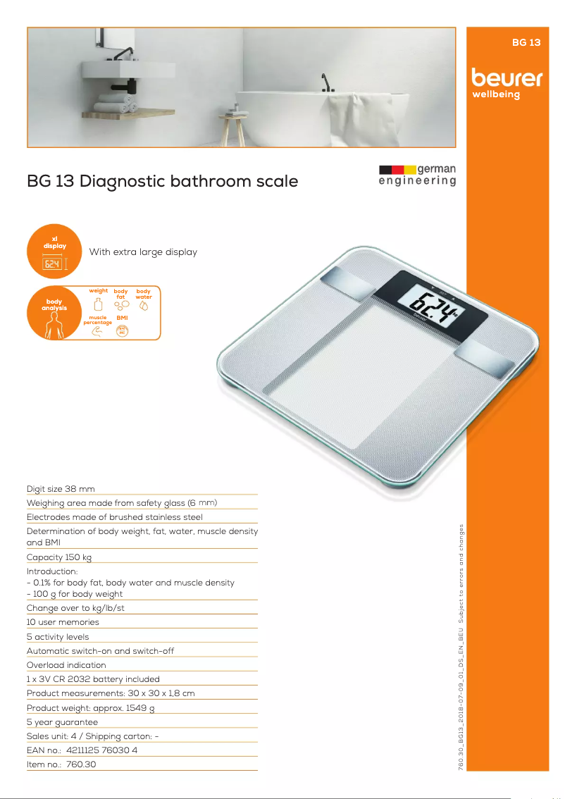 Page 1 of the manual Technical Sheet Beurer BG 13