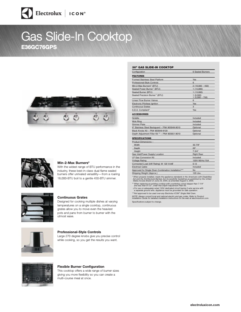 Page 1 of the manual Technical Sheet Electrolux E36GC76GPS