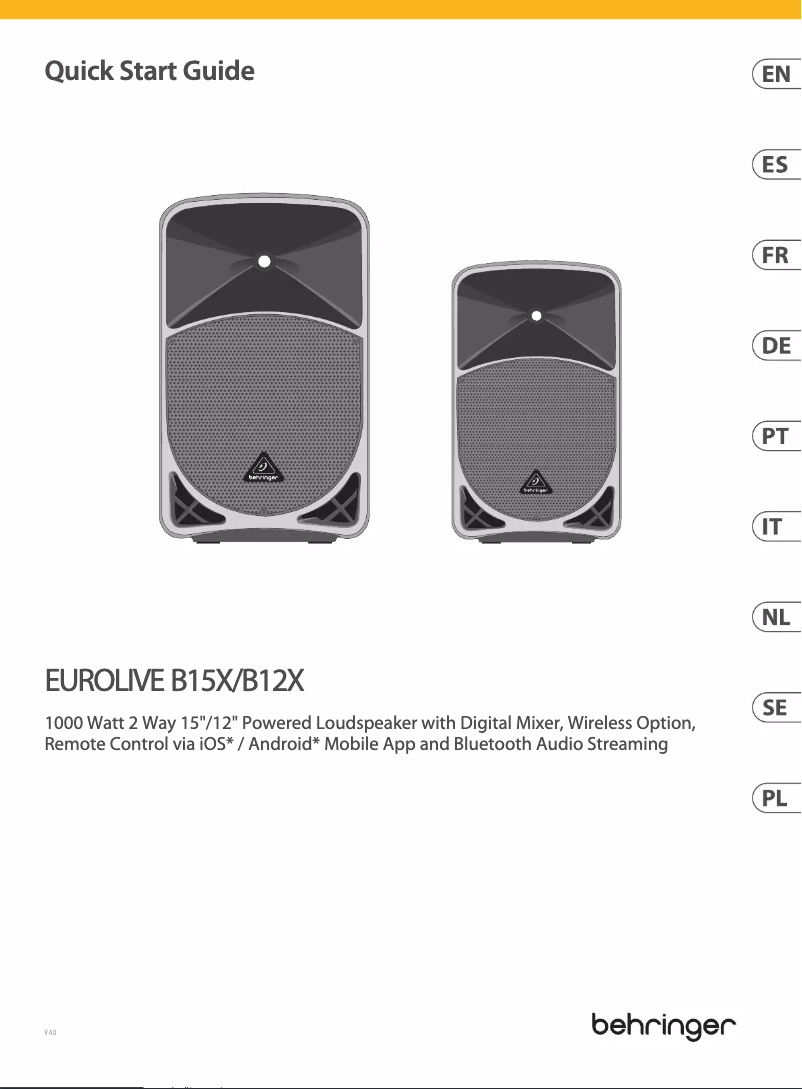 Page 1 of the manual Quick Start Guide Behringer Eurolive B15X
